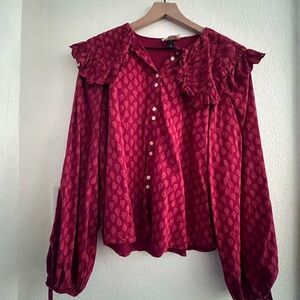 Elegant Red Ruffled Women's Top